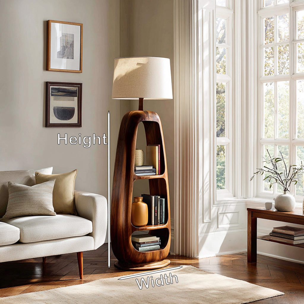 Minimalist Wooden Floor Lamp With Multiple Shelves For Living Decor