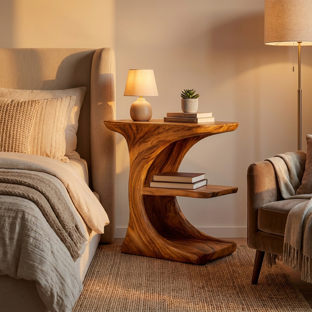 Contemporary Wooden Nightstand With Storage Levels For Bedroom