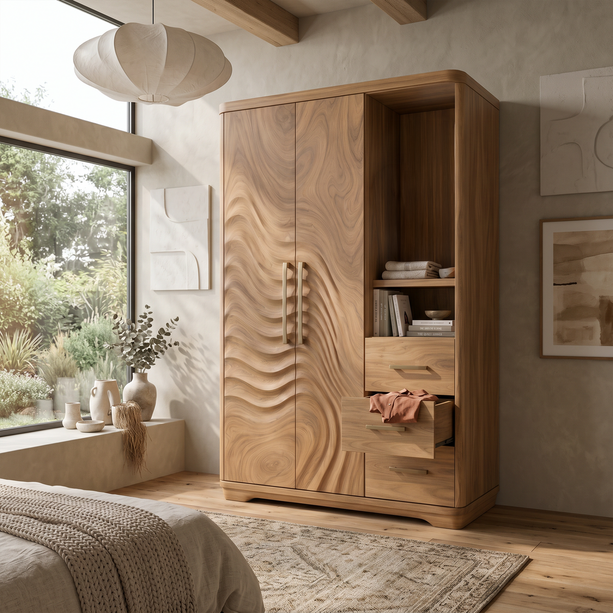 Scandinavian Organic Shape Closet For Apartment Bedroom Interior