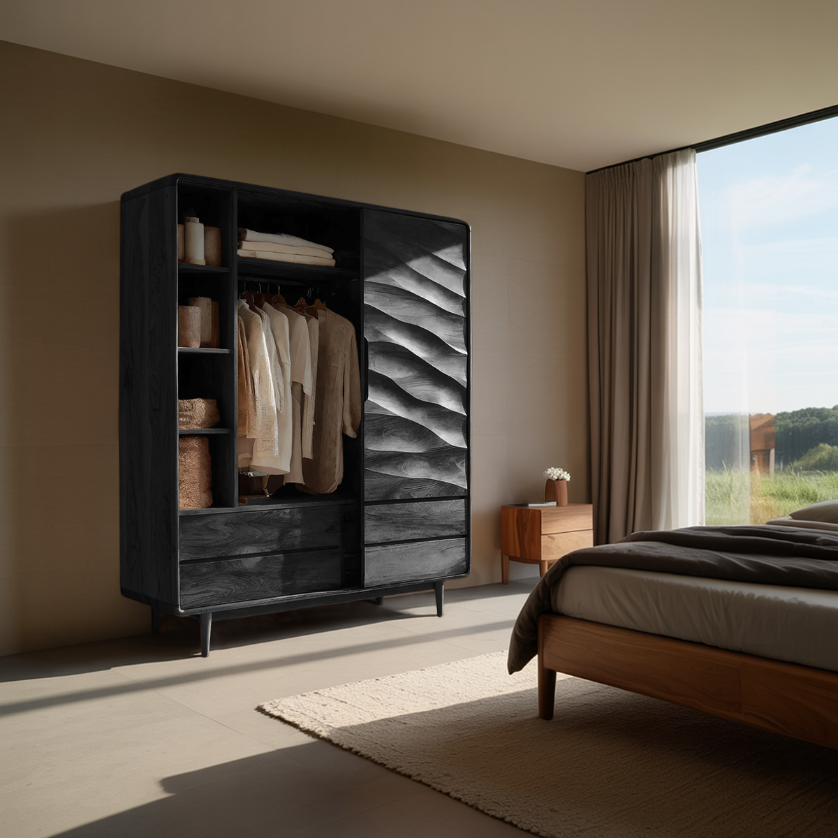 Contemporary Wardrobe With Drawers And Shelf For Bedroom