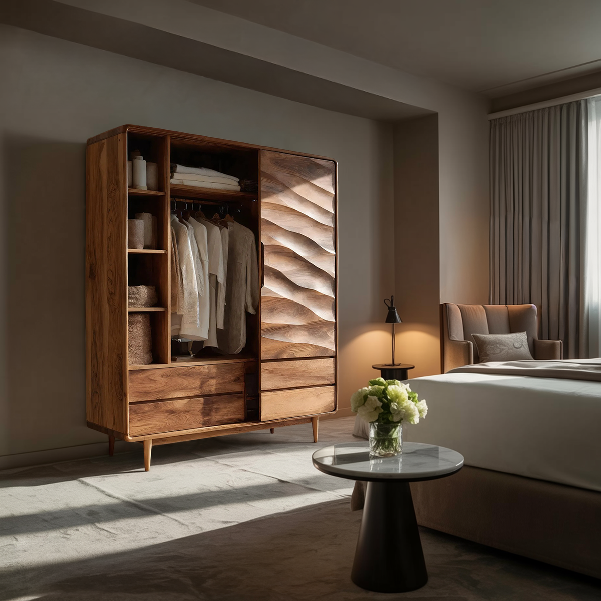 Contemporary Wardrobe With Drawers And Shelf For Bedroom