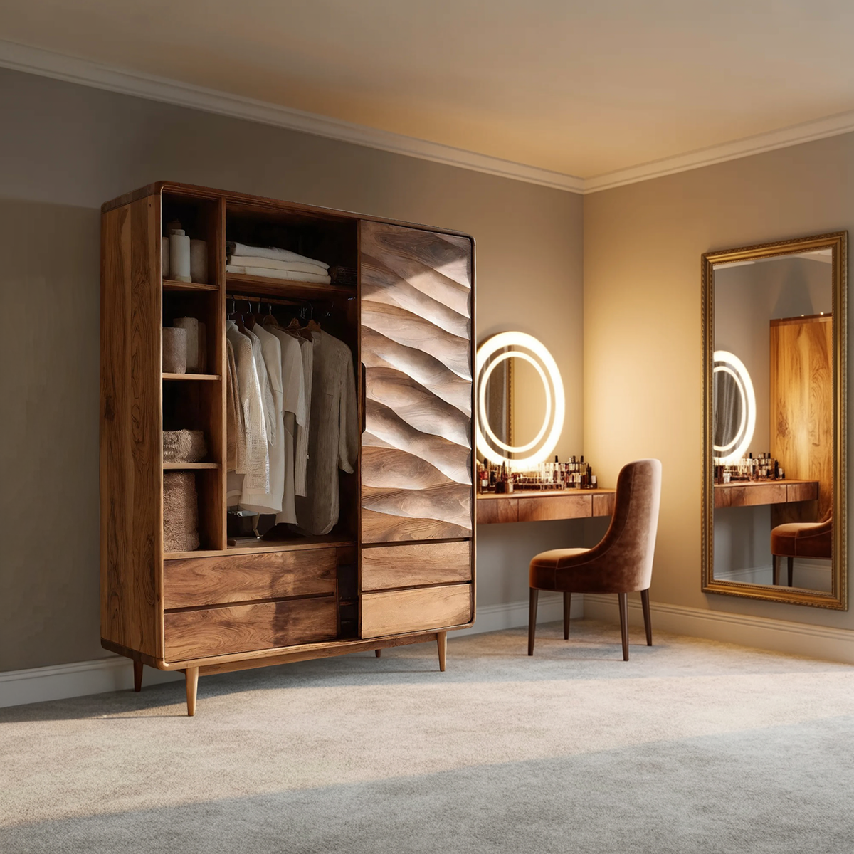 Contemporary Wardrobe With Drawers And Shelf For Bedroom