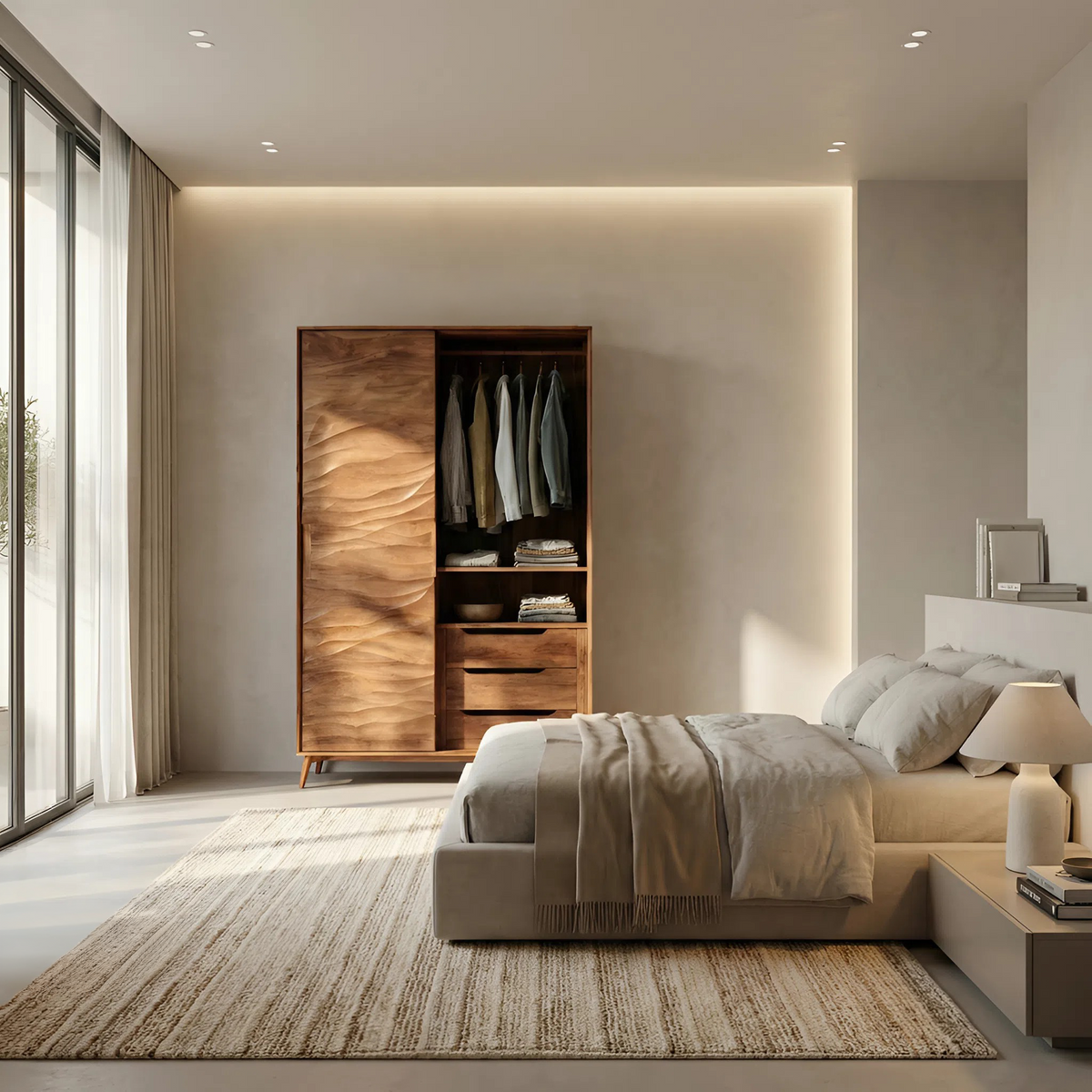 Organic Sculptural Wardrobe With Wave Door For Bedroom Interior