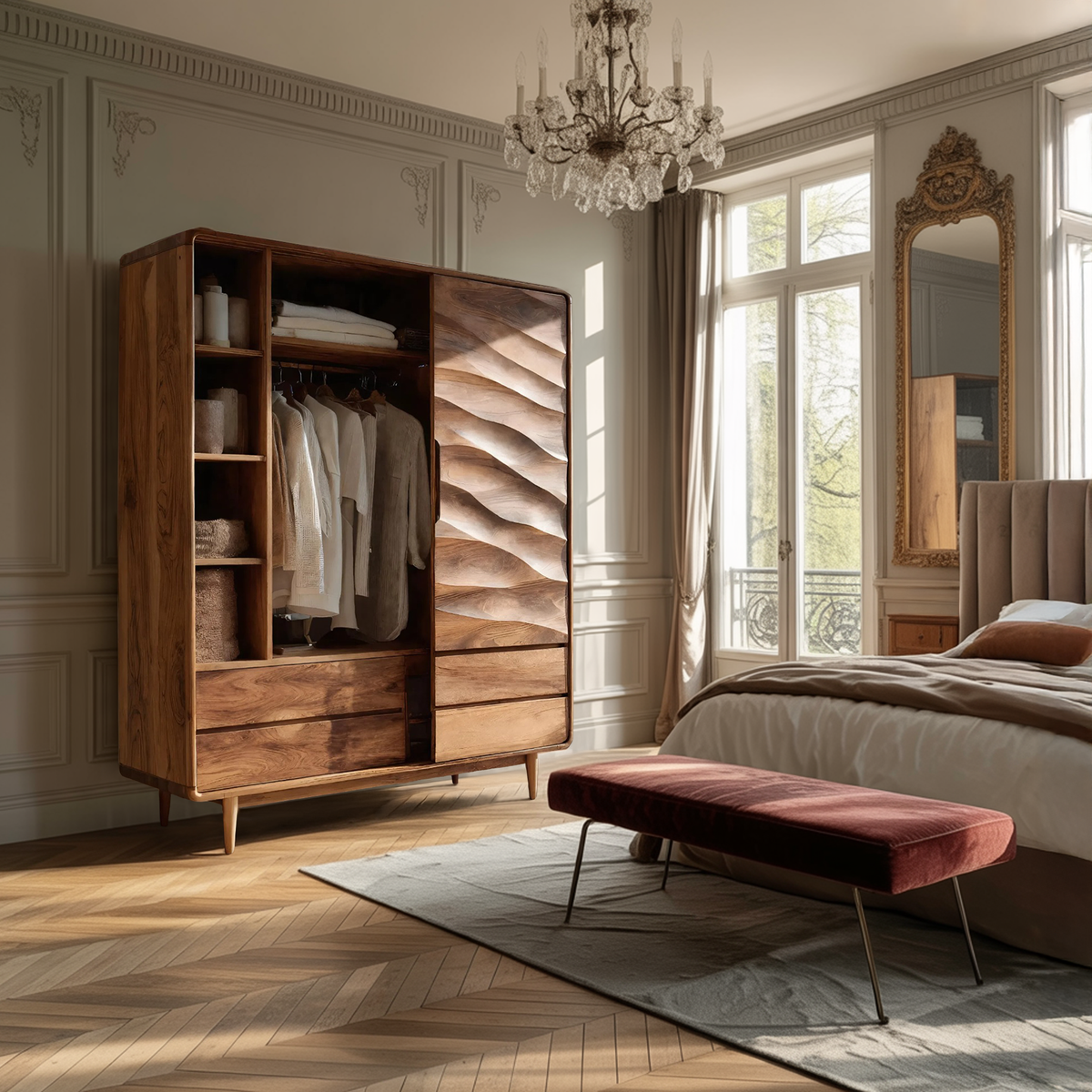 Contemporary Wardrobe With Drawers And Shelf For Bedroom