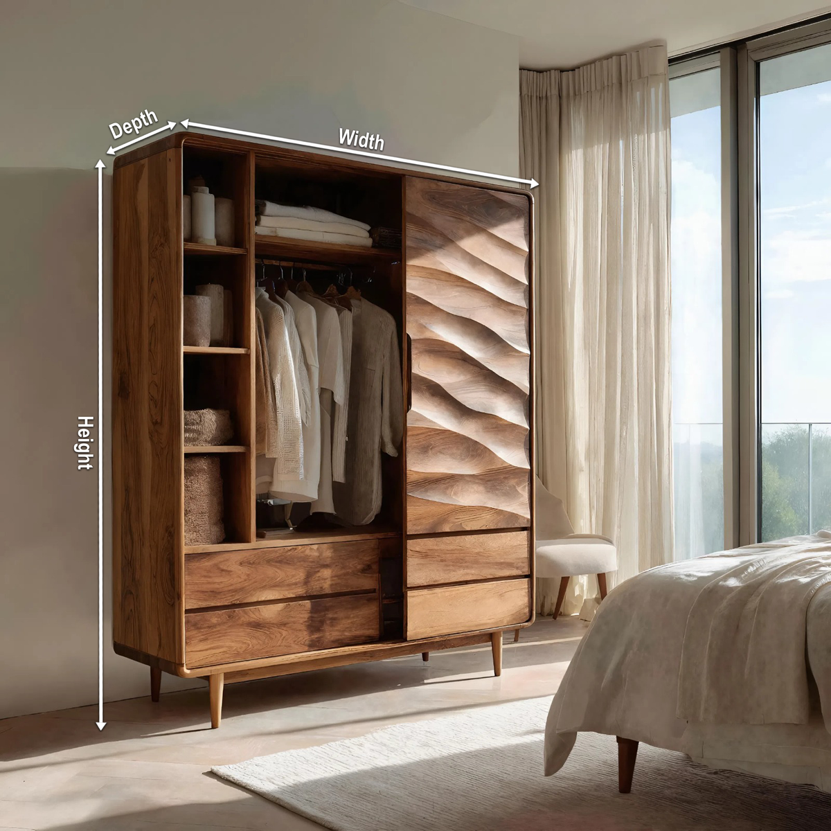 Contemporary Wardrobe With Drawers And Shelf For Bedroom