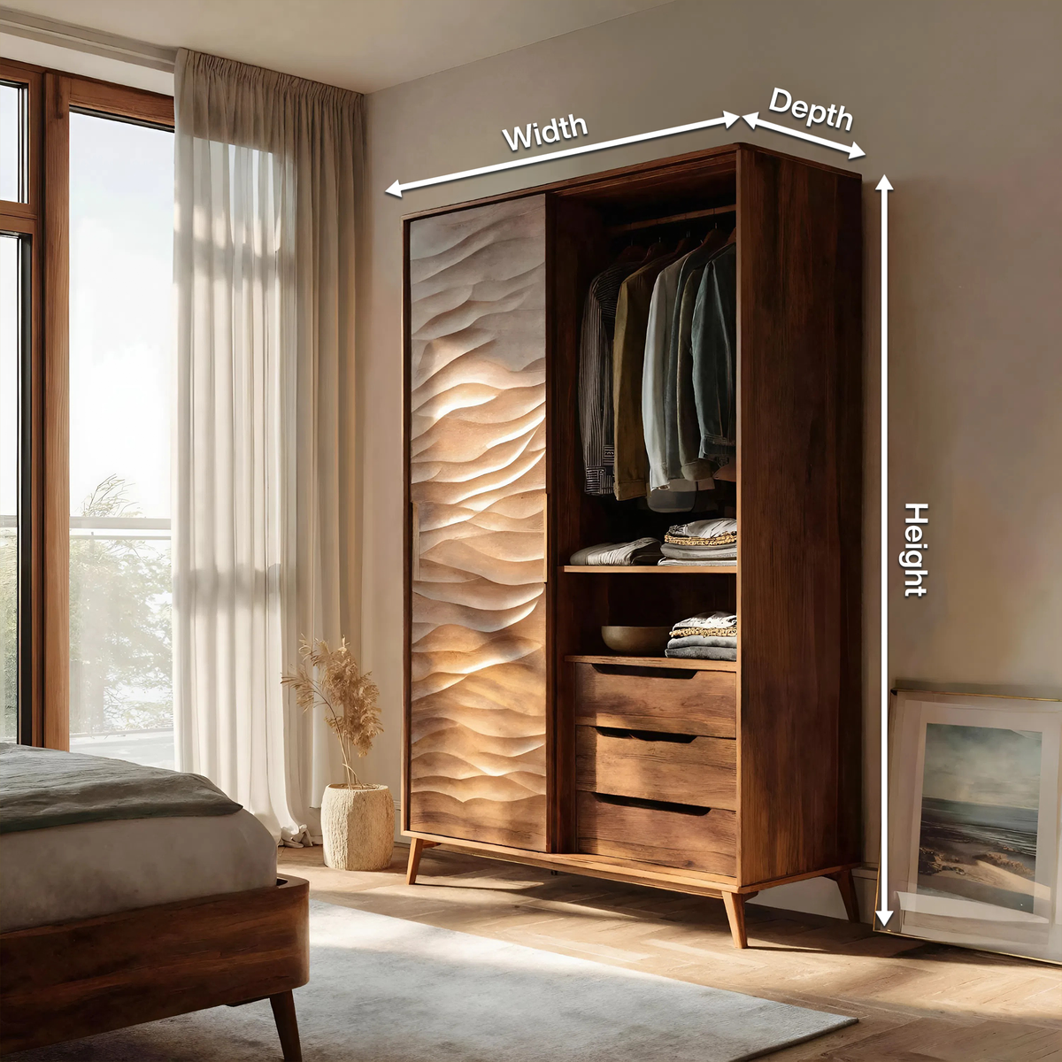 Organic Sculptural Wardrobe With Wave Door For Bedroom Interior