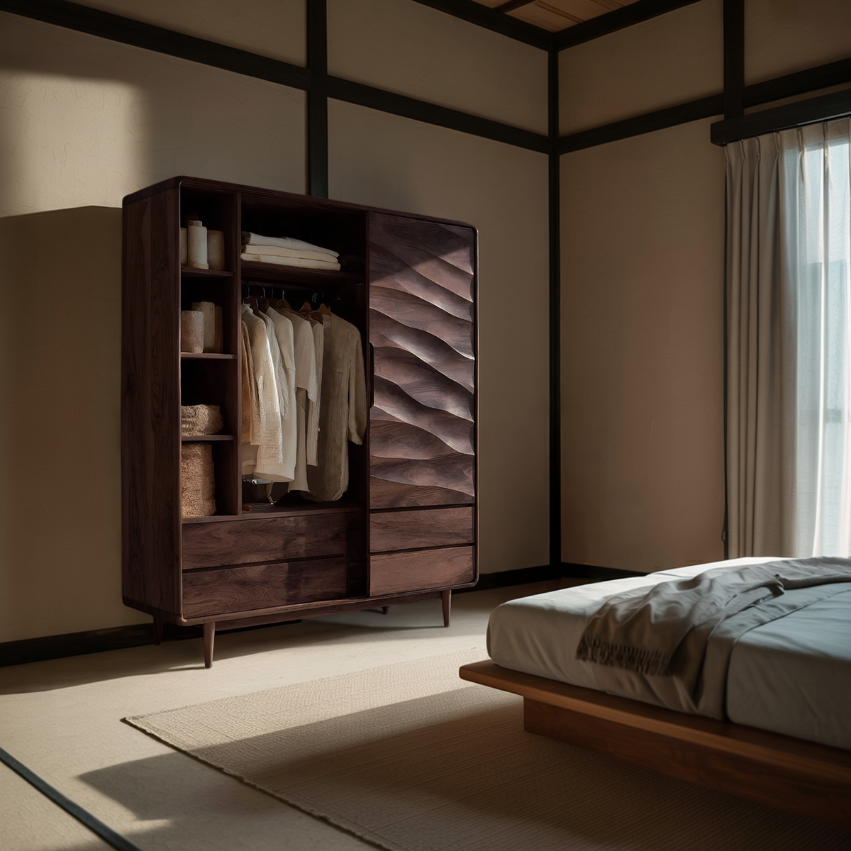 Contemporary Wardrobe With Drawers And Shelf For Bedroom